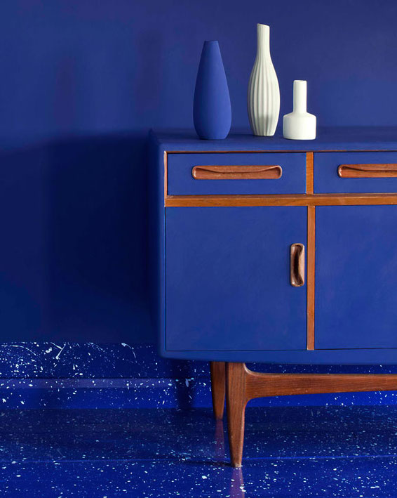 Mid-century modern console painted in Napoleonic Blue Annie Sloan Chalk Paint