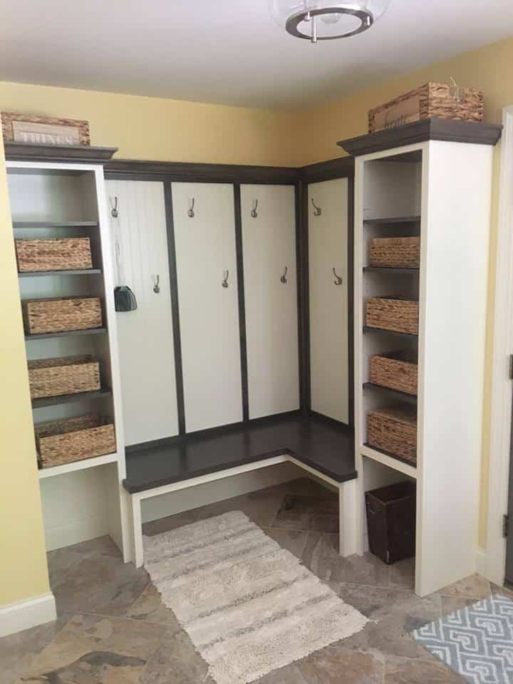 Mudroom lockers and shelves for storage baskets