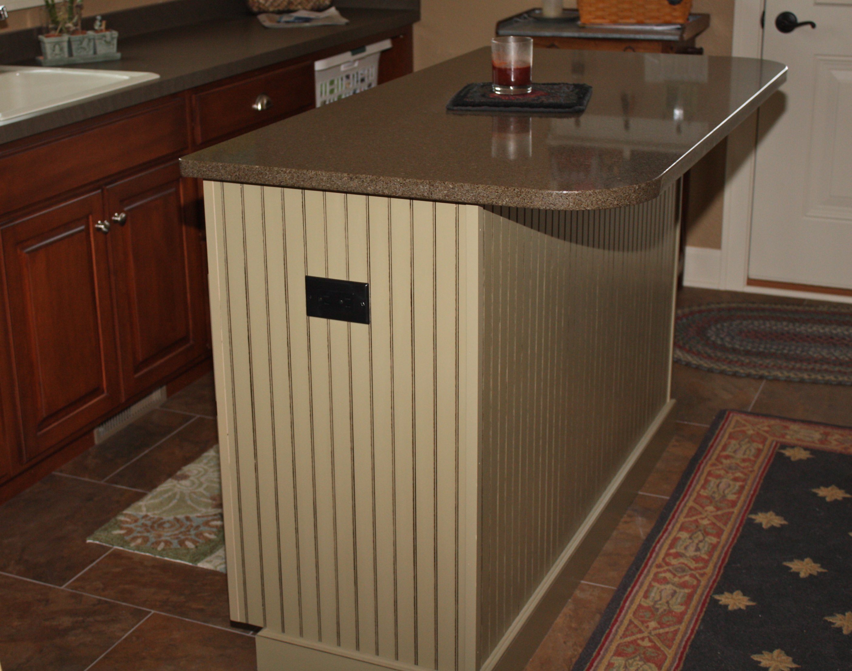 painted kitchen island with quartz 