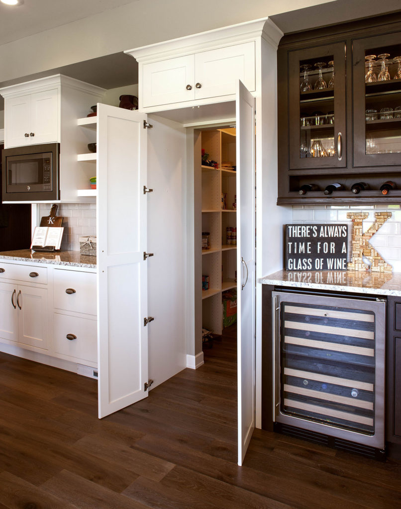 Wine bar and coffee bar divided by walk-in pantry