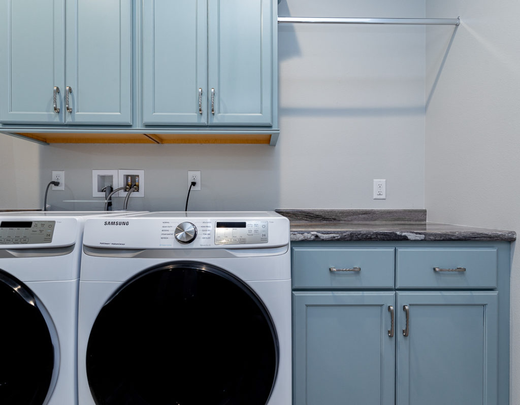 Blue countertops for laundry room storage