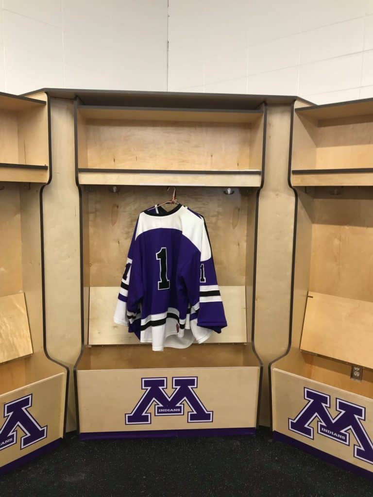 Birch plywood hockey lockers for high school locker rooms