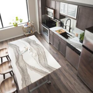 Quartz countertop island in modern kitchen